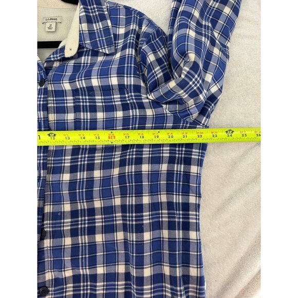 L.L. Bean Blue Plaid Button-Up Flannel Fleece Lined Jacket - Picture 4 of 10
